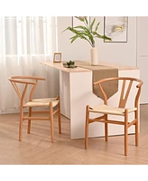 Slickblue Natural Solid Wood Wishbone Chair with Canvas Seat – Stylish Backrest for Dining Room and Kitchen