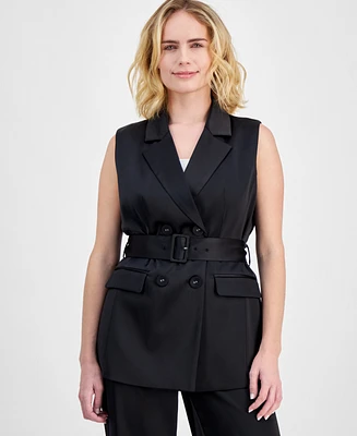 I.n.c. International Concepts Petite Notched-Collar Belted Vest, Created for Macy's