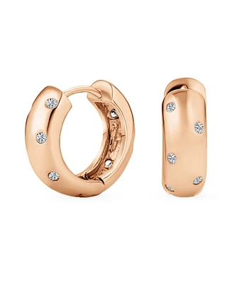 Bling Jewelry Zig Zag Bezel Set Cubic Zirconia Wide Kpop Huggie Hoop Earrings For Women For Rose Gold Plated .925 Sterling Silver