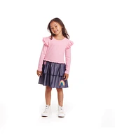 Andy & Evan Little Girls Toddler/Child Pink Rib Knit Top and Tiered Skirt