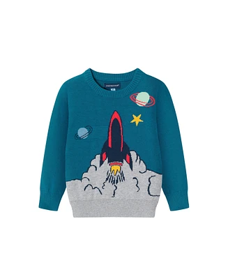 Andy & Evan Little Boys Toddler/Child Teal Space Ship Sweater