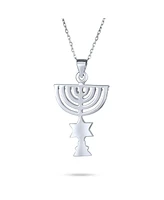 Bling Jewelry Created Blue Opal Religious Judaica Hanukkah Menorah Star Of David Pendant Necklace For Women Bat Mitzvah .925 Sterling Silver