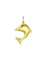 Bling Jewelry Small Danity Vacation Real 14K Yellow Gold Nautical Sea Fish Dolphin Pendant Necklace For Women No Chain