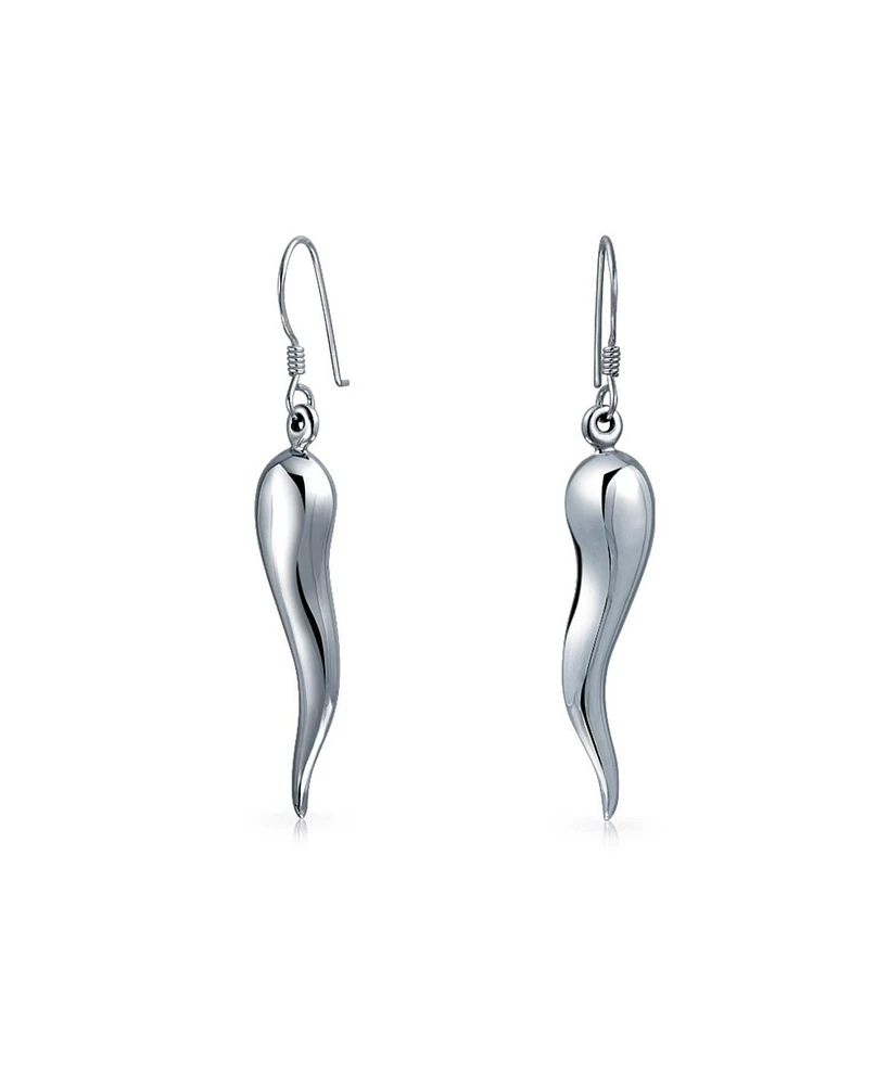 Bling Jewelry Lucky Italian Culture Horn Cornicello Style .925 Sterling Silver Dangle Earrings For Women Polished Finish