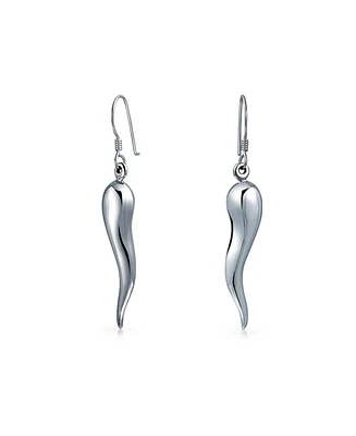 Bling Jewelry Lucky Italian Culture Horn Cornicello Style .925 Sterling Silver Dangle Earrings For Women Polished Finish