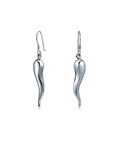 Bling Jewelry Lucky Italian Culture Horn Cornicello Style .925 Sterling Silver Dangle Earrings For Women Polished Finish