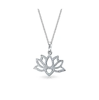 Bling Jewelry Blossom Open Lily Flower Zen Buddhist Lotus Pendant Necklace Threader or Stud Earrings For Women Yogi .925 Sterling Silver