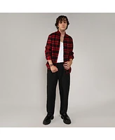 Campus Sutra Men's Midnight Black & Scarlet Red Brushed Buffalo Check Shirt