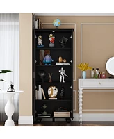 Famapy White Wood 5-Shelf Standard Bookcase with Ball-Shape Legs
