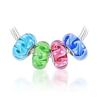 Bling Jewelry Murano Glass Multi Color Mix Bundle Set Of 4 Spacer Bead Fit European Ocean Wave Swirl Charm Bead .925 Sterling Silver Fits European Bra