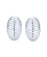 Bling Jewelry Carved Polished Dome Clip On Earrings For Women Non Pierced Ears .925 Sterling Silver Alloy Clip