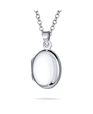 Bling Jewelry Petite Simple Plain Flat Oval Photo Lockets For Women That Hold Pictures Polished .925 Silver Locket Necklace Pendant Small