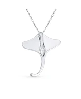 Bling Jewelry Large Nautical Ocean Blue Created Opal Inlay Stingray Pendant Necklace For Women .925 Sterling Silver