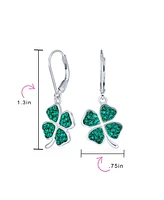 Bling Jewelry Celtic Irish Good Luck Sparkling Green Crystal Clover Shamrock Dangle Earrings Charm For Women .925 Sterling Silver Lever back