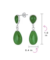 Bling Jewelry Classic Simple Dangle Delicate Double Teardrop Natural Black Onyx Green Jade Drop Earrings For Women 14K Yellow Gold Overlay .925 Sterli