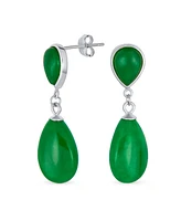 Bling Jewelry Classic Simple Dangle Delicate Double Teardrop Natural Black Onyx Green Jade Drop Earrings For Women 14K Yellow Gold Overlay .925 Sterli