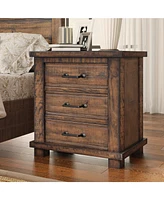 Slickblue Rustic Three-Drawer Reclaimed Solid Wood Farmhouse Nightstand