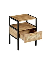 Slickblue Rattan End Table with Drawer for Stylish Storage