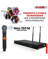 5 Core Wireless Microphone System 4 Channel Uhf 492F Range Portable Receiver w 4 Cordless Dynamic Mic