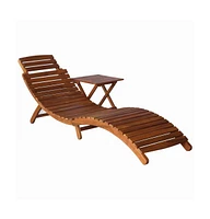 vidaXL Sunlounger with Table Solid Acacia Wood Brown