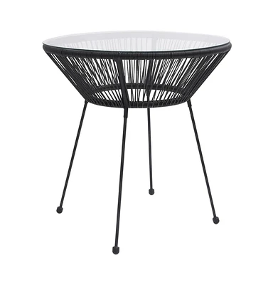 vidaXL Patio Dining Table Black 27.6"x29.1" Rattan and Glass