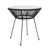 vidaXL Patio Dining Table Black 27.6"x29.1" Rattan and Glass