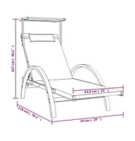 vidaXL Sun Lounger with Canopy Gray Textilene and Solid Wood Poplar