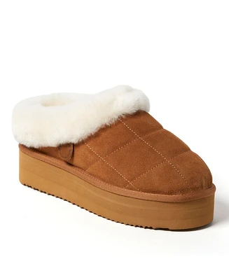 Dearfoams Fireside by Women's Bendigo Genuine Shearling Quilted Platform Clog Slipper