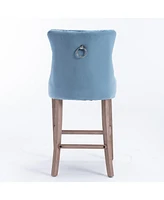 Slickblue Contemporary Velvet Barstools with Button Tufting and Wooden Legs Elegant Seating Solution