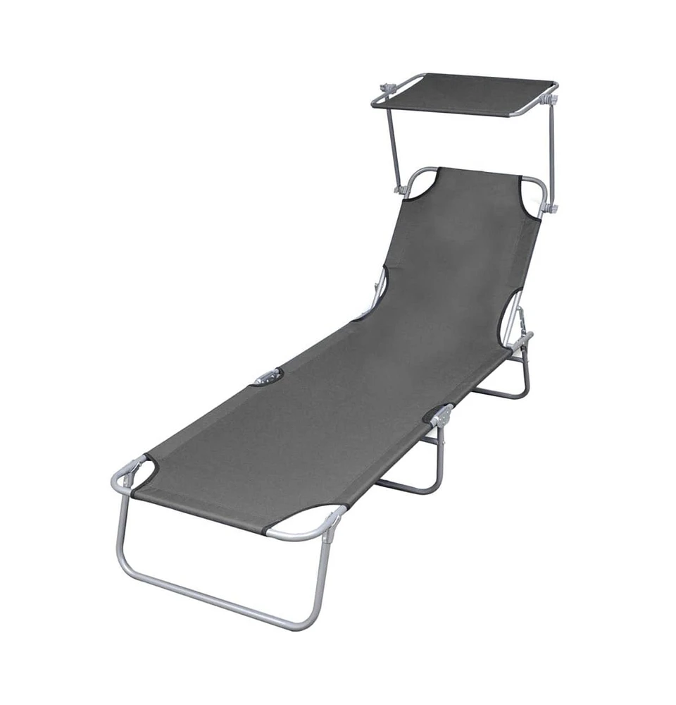 vidaXL Folding Sun Lounger with Canopy Steel Gray