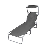 vidaXL Folding Sun Lounger with Canopy Steel Gray