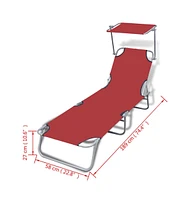 vidaXL Folding Sun Lounger with Canopy Steel and Fabric