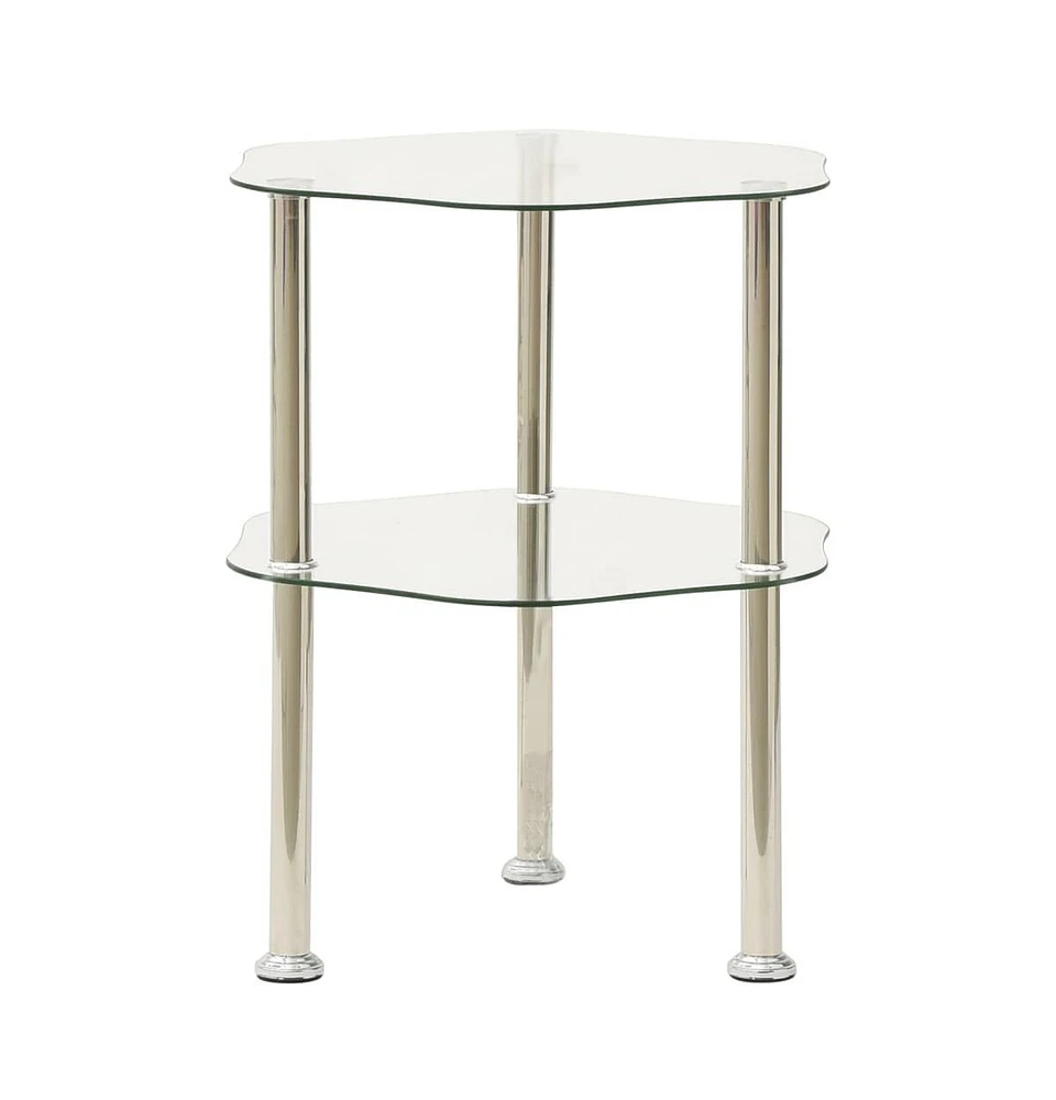 vidaXL 2-Tier Side Table Transparent 15"x15"x19.7" Tempered Glass