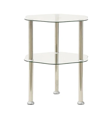 vidaXL 2-Tier Side Table Transparent 15"x15"x19.7" Tempered Glass