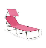 vidaXL Folding Sun Lounger with Canopy Steel Magento Pink