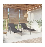 vidaXL Sun Loungers 2 pcs with Table Poly Rattan Gray
