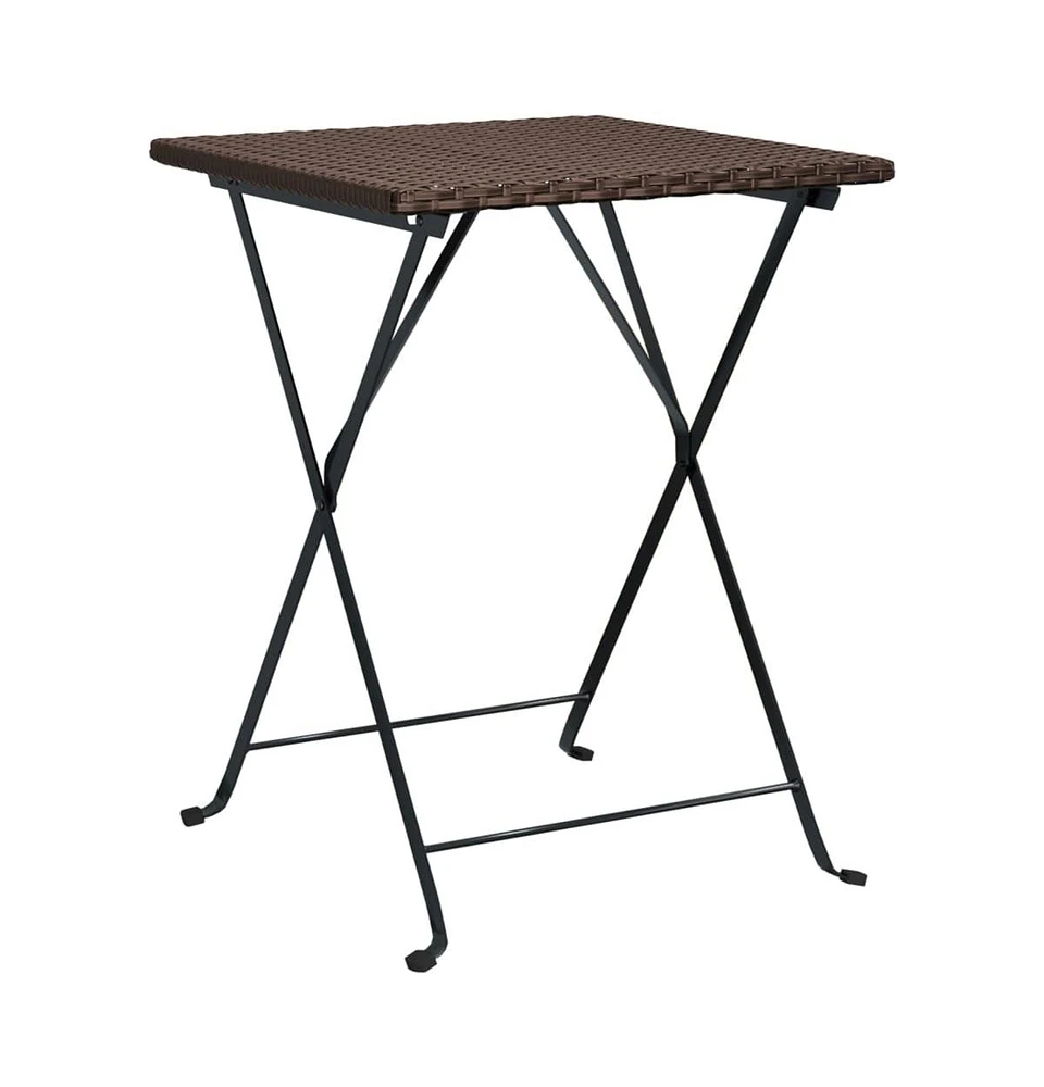 vidaXL Folding Bistro Table Brown 21.7"x21.3"x28" Poly Rattan