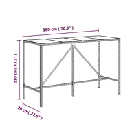 vidaXL Bar Table with Glass Top Brown 70.9"x27.6"x43.3" Poly Rattan