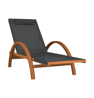 vidaXL Sun Lounger with Pillow Gray Textilene and Solid Wood Poplar