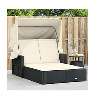 vidaXL Double Sun Lounger with Canopy and Cushions Poly Rattan