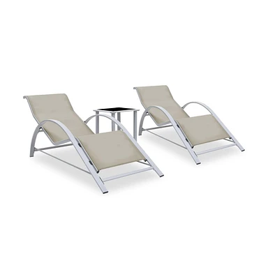 vidaXL Sun Loungers 2 pcs with Table Aluminum Cream