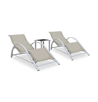 vidaXL Sun Loungers 2 pcs with Table Aluminum Cream