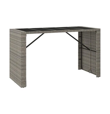 vidaXL Bar Table with Glass Top Gray 72.8"x31.5"x43.3" Poly Rattan