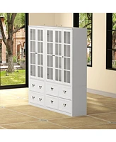 Famapy Gray Wood 12-Shelf Combination Bookcase Storage Cabinet