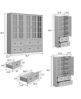 Famapy Gray Wood 12-Shelf Combination Bookcase Storage Cabinet