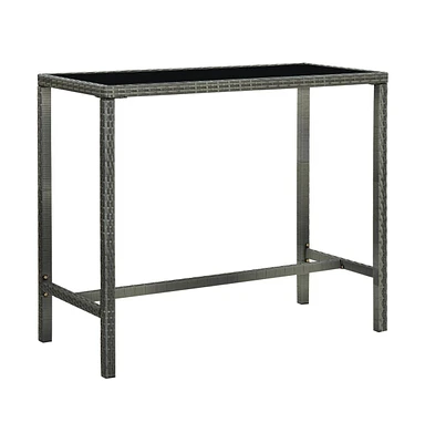 vidaXL Patio Bar Table Gray 51.2"x23.6"x43.3" Poly Rattan and Glass