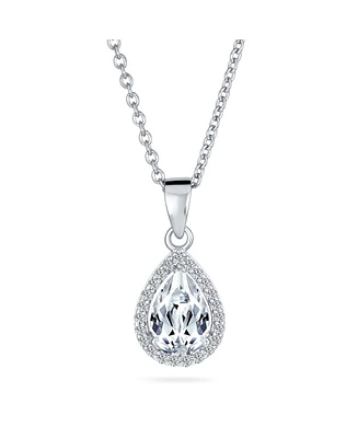 Bling Jewelry Cubic Zirconia Traditional Classic Large Cz Teardrop Solitaire Pendant Necklace For Women .925 Sterling Silver