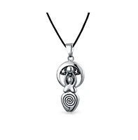 Bling Jewelry Ancient Divine Deity Celtic Goddess Of Fertility Pendant Necklace For Women Oxidized .925 Sterling Silver Black Silk Cord