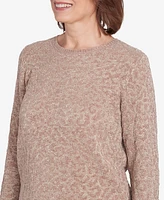 Alfred Dunner Women's Telluride Metallic Cheetah Textured Sweater