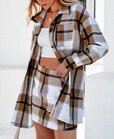 Cupshe Women's Plaid Collared Button Up Top & Mini Skirt Set